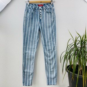 GUESS high rise blue jeans white stripes